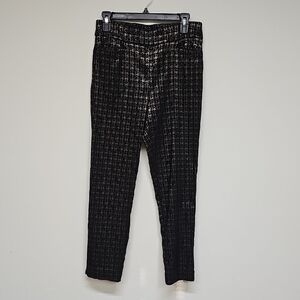 Chico's Brigitte Metallic Tiles Ankle Pants, Black Gold, Size 6R